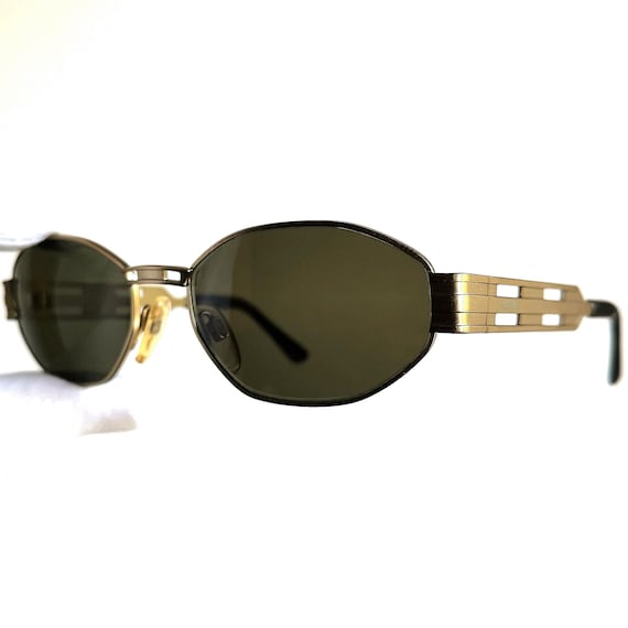 Vintage Versace Black Sunglasses with Gold Accents Y2K VERSACE Vintage Sunglasses Black Clear Oval Squared Frame  main image 4