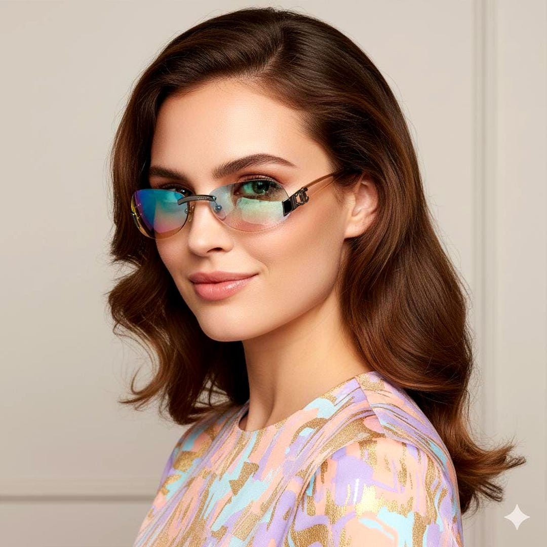 CHANEL Sunglasses Vintage Oval Frameless 4037 C.168/6m Blue