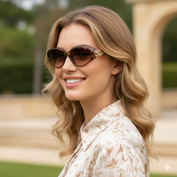 DIOR Vintage Sunglasses Oval Wrap Gold Yellow Ring Chain Christian