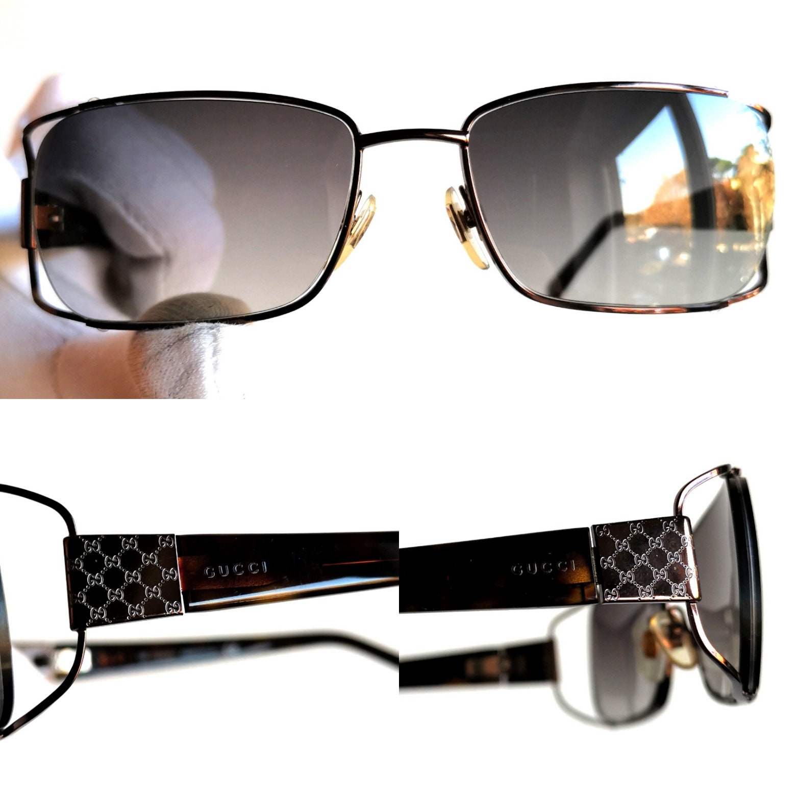 GUCCI Vintage Sunglasses Bronze Copper Tortoise Brown Oval