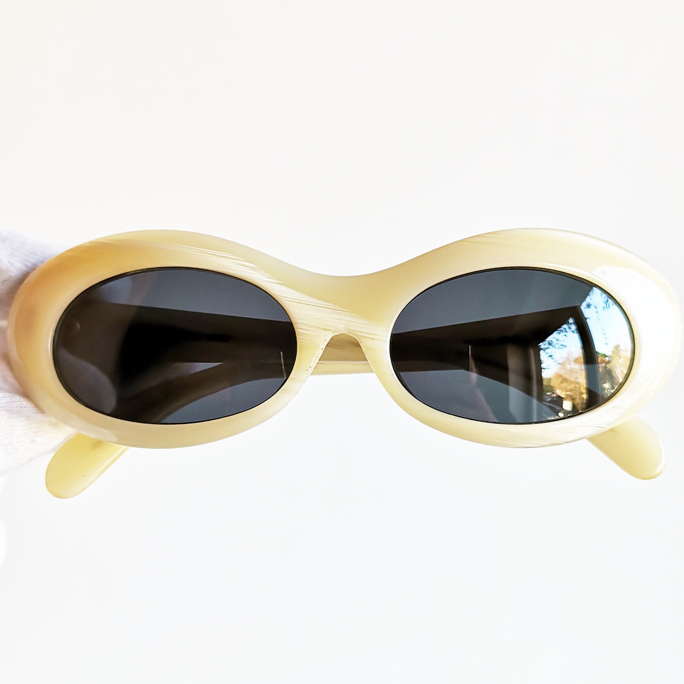 VERSACE Vintage Sunglasses Oval Rare Small Tiny White Horn VERSACE Vintage Sunglasses Oval Rare Small Tiny White Horn