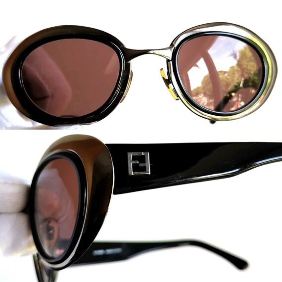 FENDI Vintage Sunglasses Oval Silver Black SL7113 Mirror Rockstar