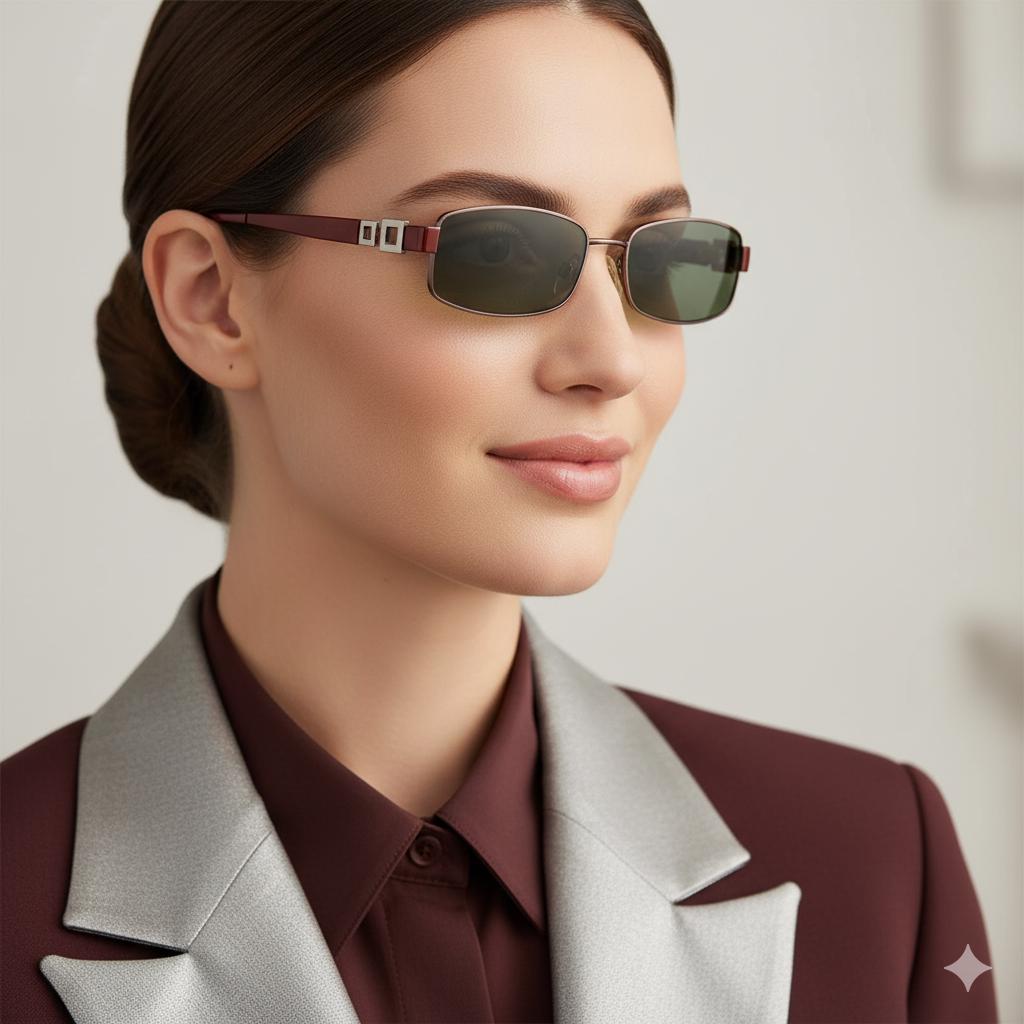 BVLGARI Vintage Sunglasses Oval Red Silver Rectangular Small 2017