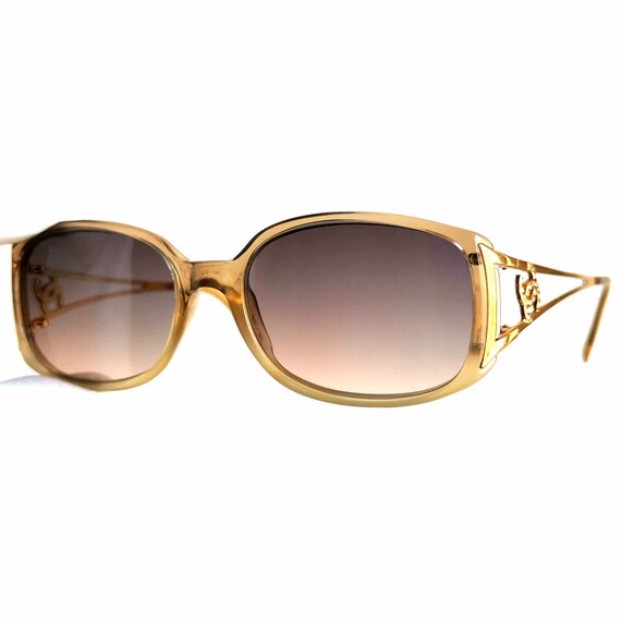 CHANEL Vintage Sunglasses Gold Oval Square Rhinestone Frame 3066-B