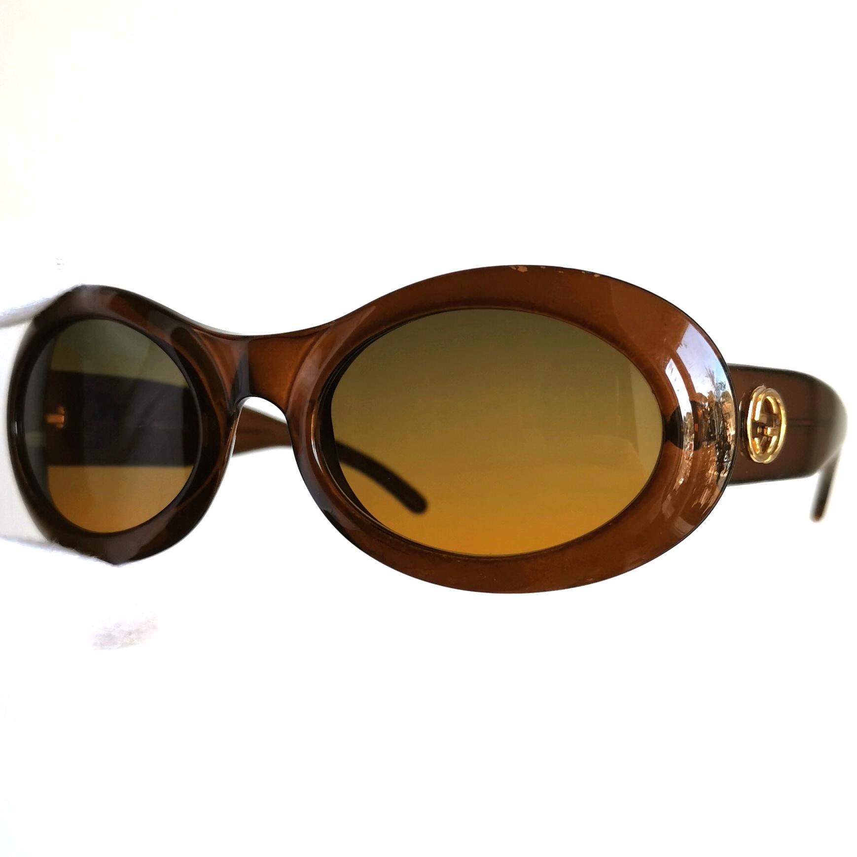 GUCCI Vintage Sunglasses Oval Brown Gold GG Frame GG2400/N/S 90s