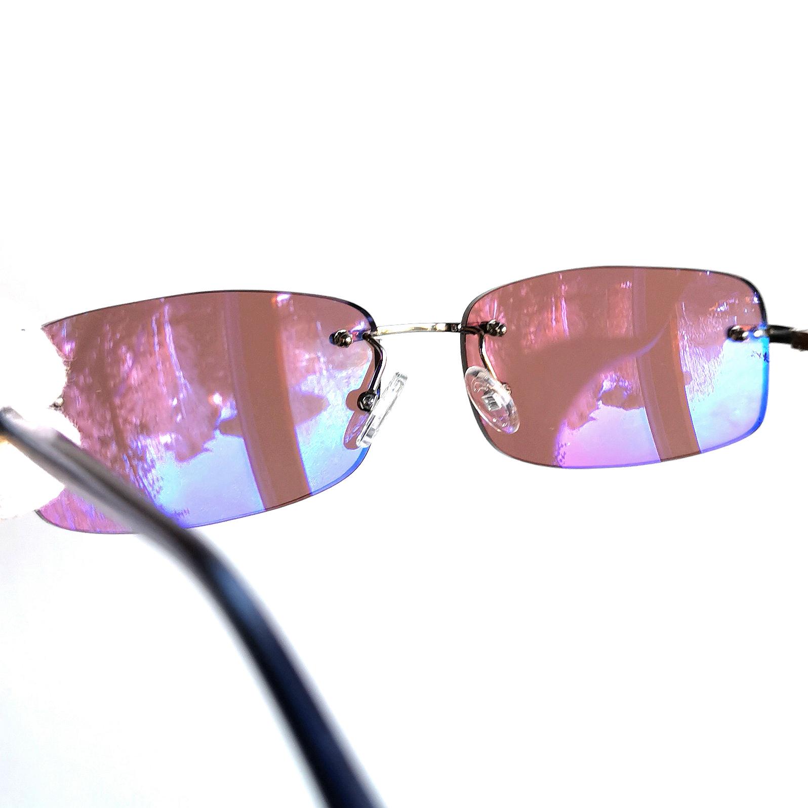 PRADA Vintage Sunglasses Frameless Oval Rectangular Blue Silver