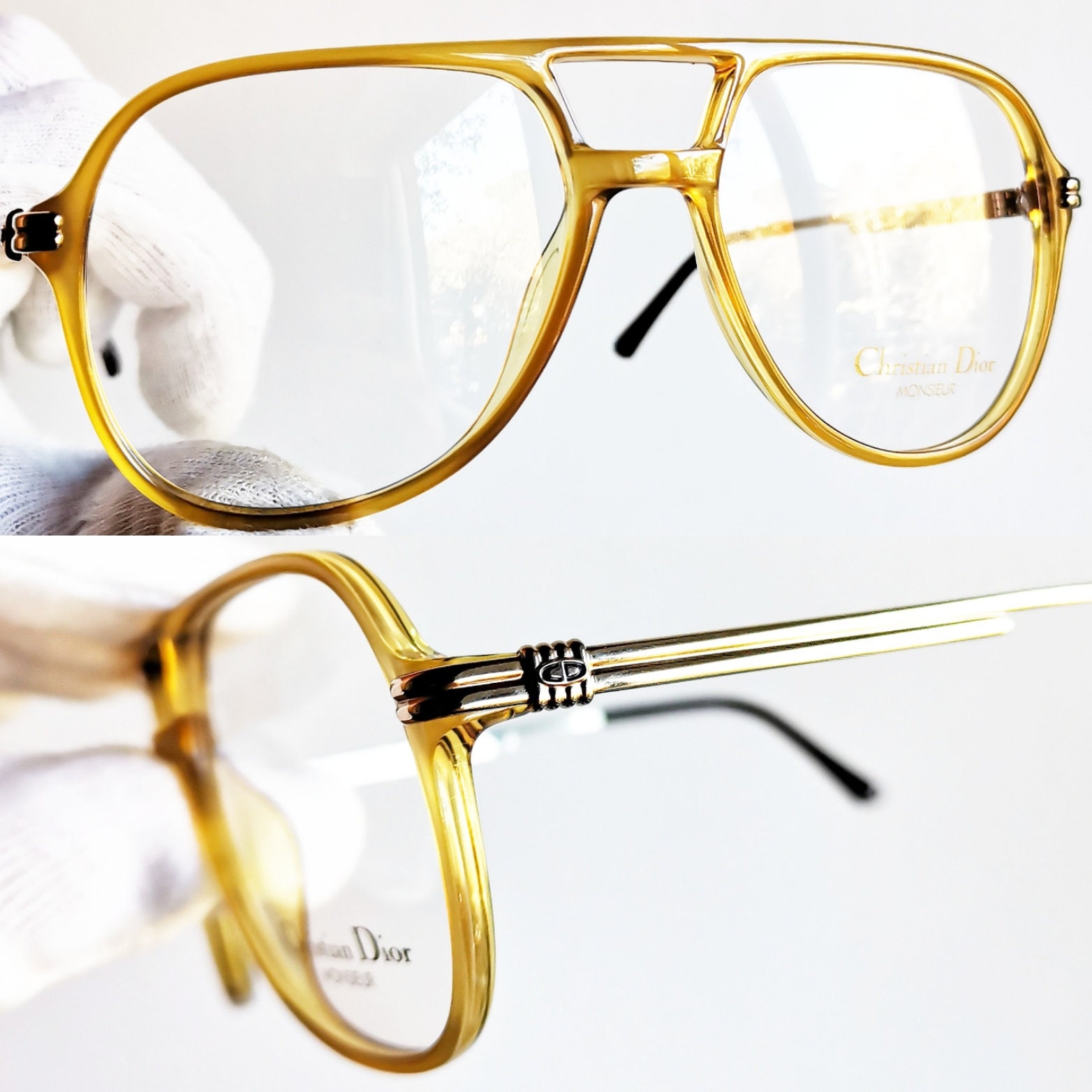 Vintage CHRISTIAN DIOR CD Logo Gold Color Frame Glasses By