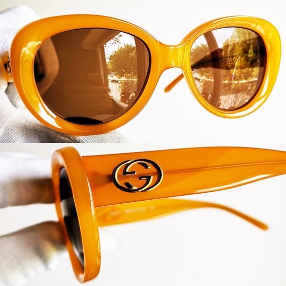 GUCCI occhiali da sole vintage raro arancione miele oversize grande maschera oro GG2408 S ovale spesso audace Foxy Brown Kylie Jenner Rihanna montatura nuovo NOS anni 90 Etsy Italia