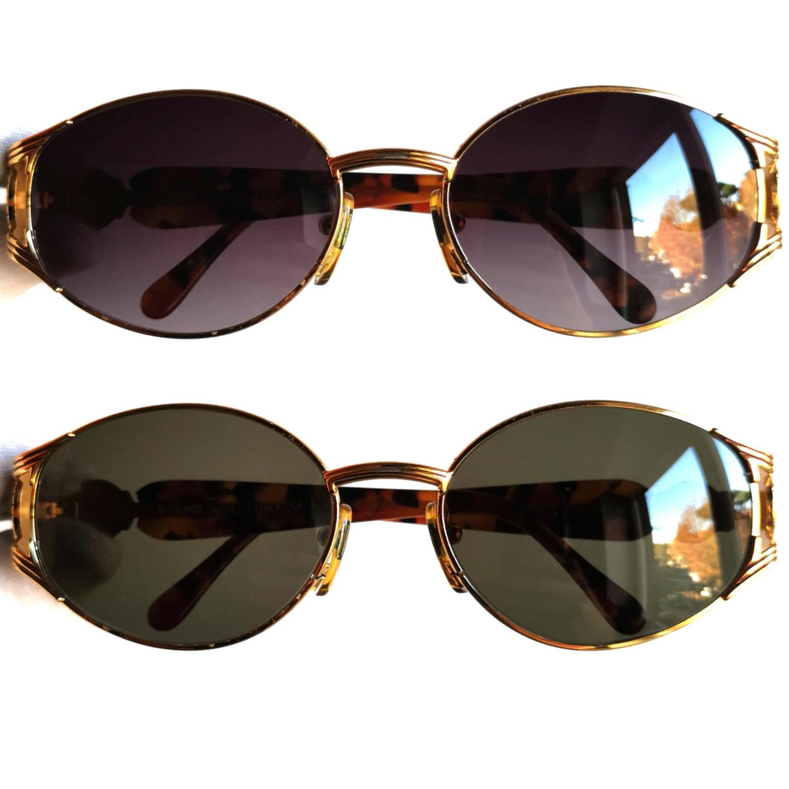 Fendi SL 7567 Z88 Vintage Sunglasses Brown Tortoise Oval Made in Italy with Case FENDI Vintage Sunglasses Oval Gold Tortoise Brown FS261  main image 2