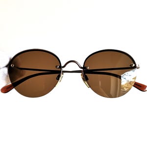 Lunettes de soleil vintage ARMANI rares ovales brun bronze sans monture rondes emporio giorgio Migos Rihanna 2Chainz cadre léger des années 90 nouveau NOS