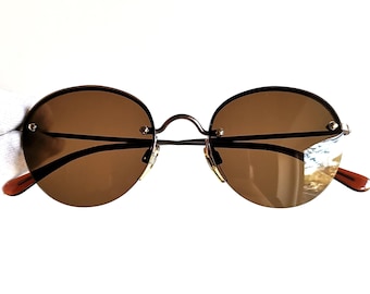 ARMANI vintage sunglasses rare oval bronze brown rimless frameless round emporio giorgio Migos Rihanna 2Chainz frame lightweight 90s new NOS