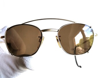 ARMANI Vintage Sunglasses Clip on Squared Gold Brown Classic