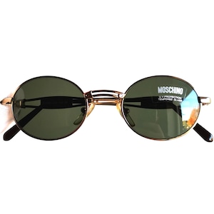 MOSCHINO by PERSOL oval sunglasses vintage gold brown MM3021-S small frame green crystal lens Migos 2Chainz Rihanna Kylie Jenner 90s new NOS