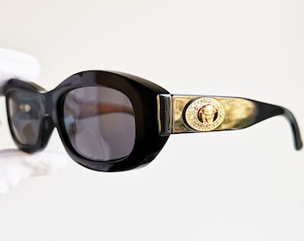 VERSACE vintage sunglasses black oval gold medusa strass rhinestone iced ice Gianni 481/H Migos designer diamond jewelry new NOS