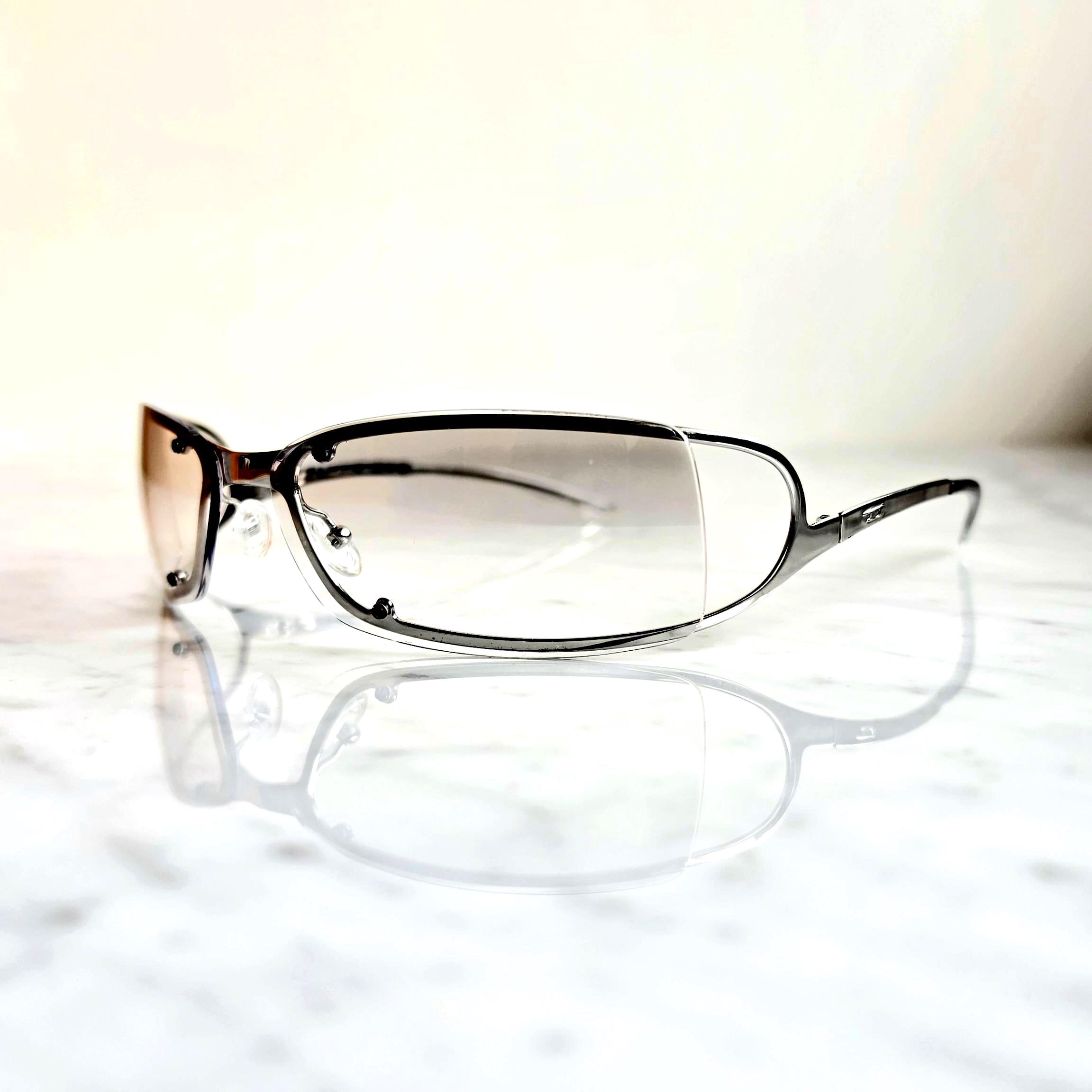 DIESEL Vintage Sunglasses Silver Clear Mirror Lens Wrap Shade