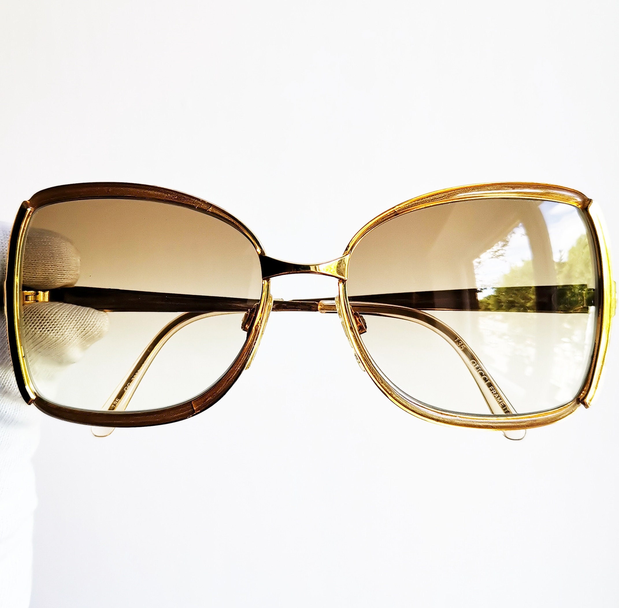 GUCCI Square Oval Sunglasses Vintage Rare Triangle Gold Pink 
