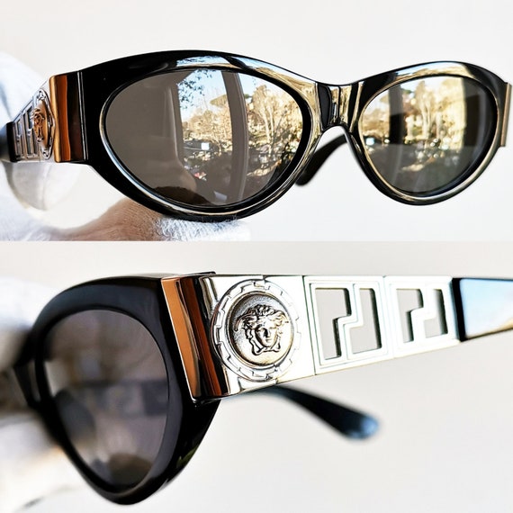 VERSACE vintage sunglasses rare black oval mask m… - image 3