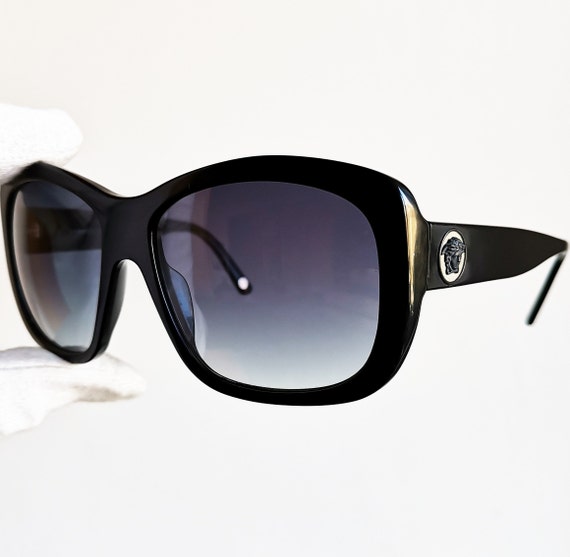 VERSACE Vintage Sunglasses Wrap Black Square Frame Shield