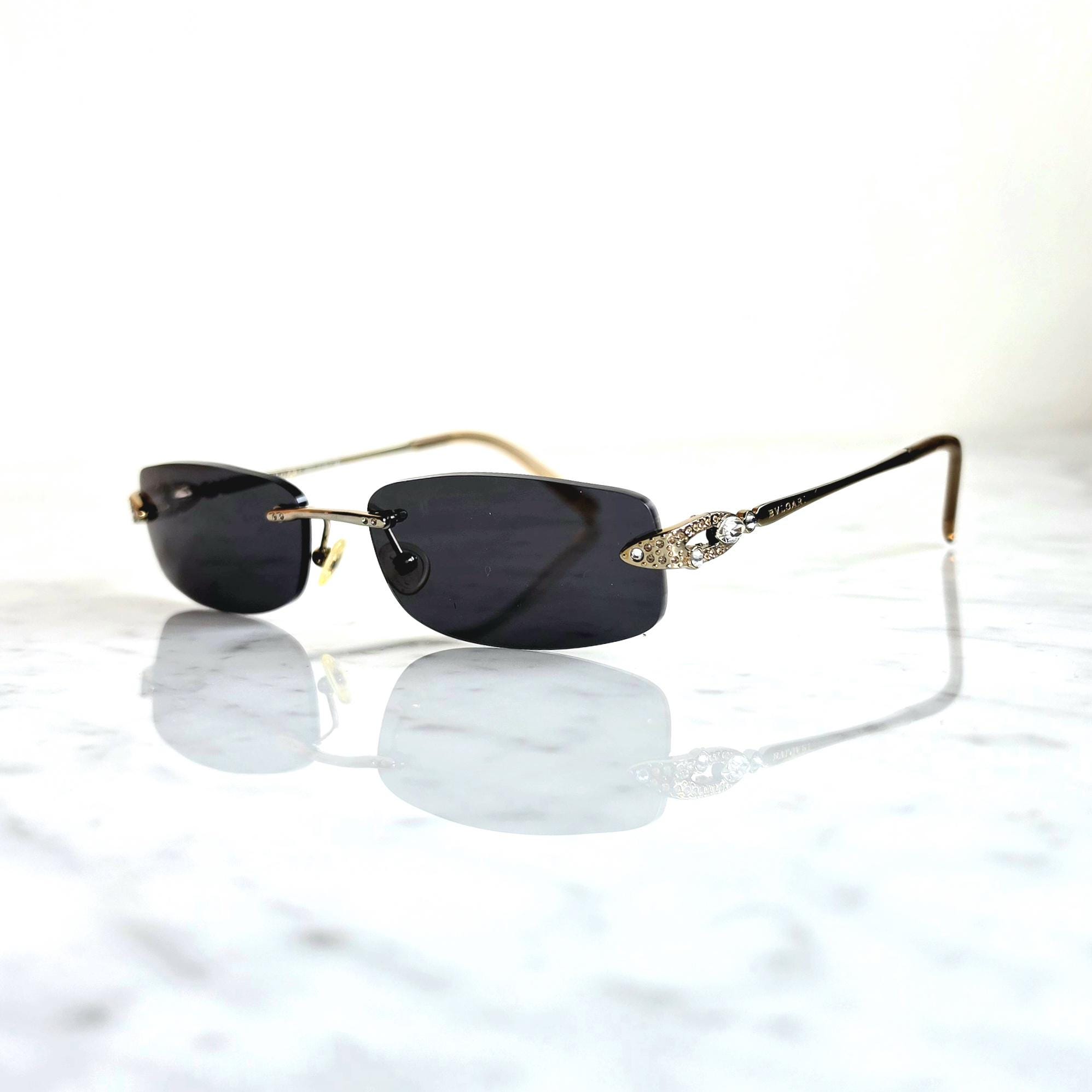 BVLGARI Vintage Sunglasses Gold White Rhinestones Small 2049-b