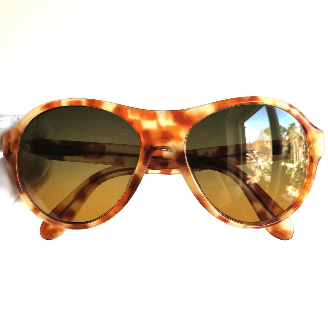 ARMANI Vintage Sunglasses Tortoise Brown Round Wrap Rare 055
