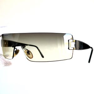 BVLGARI vintage sunglasses oval rimless frameless square mask black rectangular visor 524 frame Rihanna Bella Hadid Kylie Jenner New NOS 90s