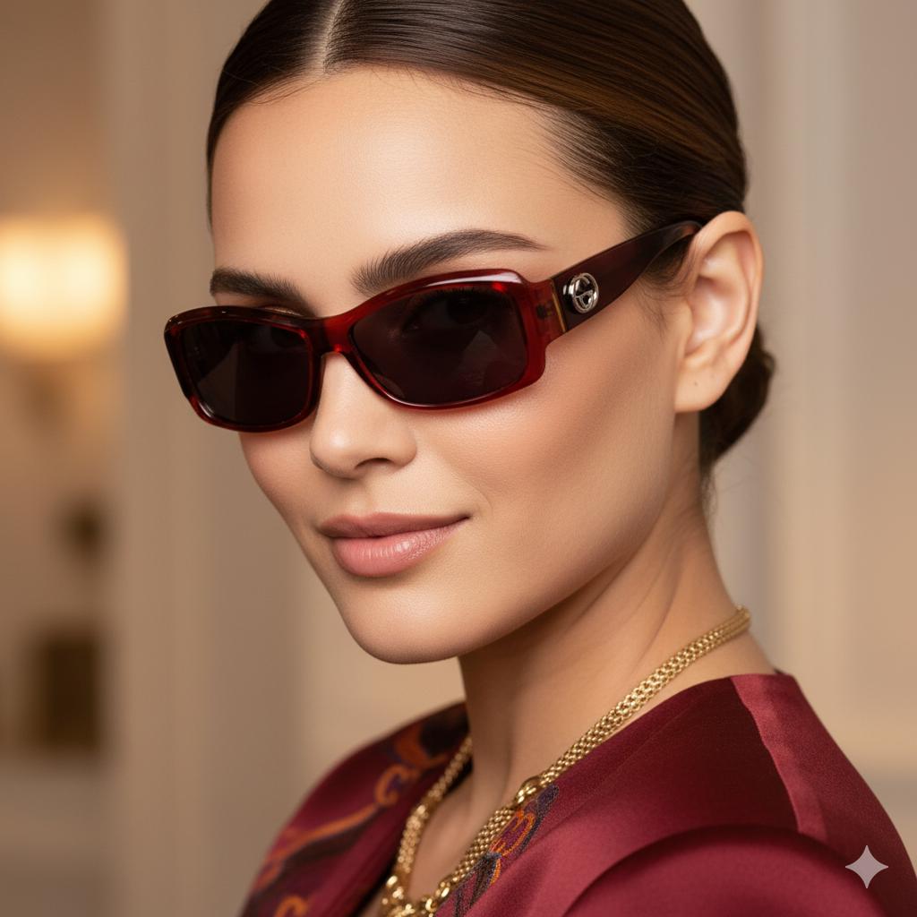 GUCCI Vintage Sunglasses Red Burgundy Silver Logo GG2996/S Frame