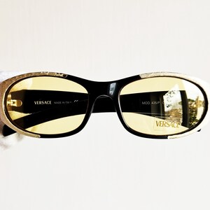 VERSACE vintage sunglasses rare oval trimming real leather python snake skin 435/P Gianni Migos Biggie 2Chainz Rihanna Lady Gaga new NOS 90s
