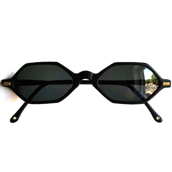 T LOOK Milano Sunglasses Hexagon Small Tiny Black Gold DOS  display picture 2