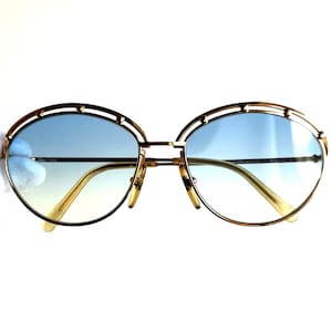 PALOMA PICASSO vintage sunglasses round oval aviator gold glam festival elegant Migos Rihanna 3725 frame new flat light blue lens 90s y2k