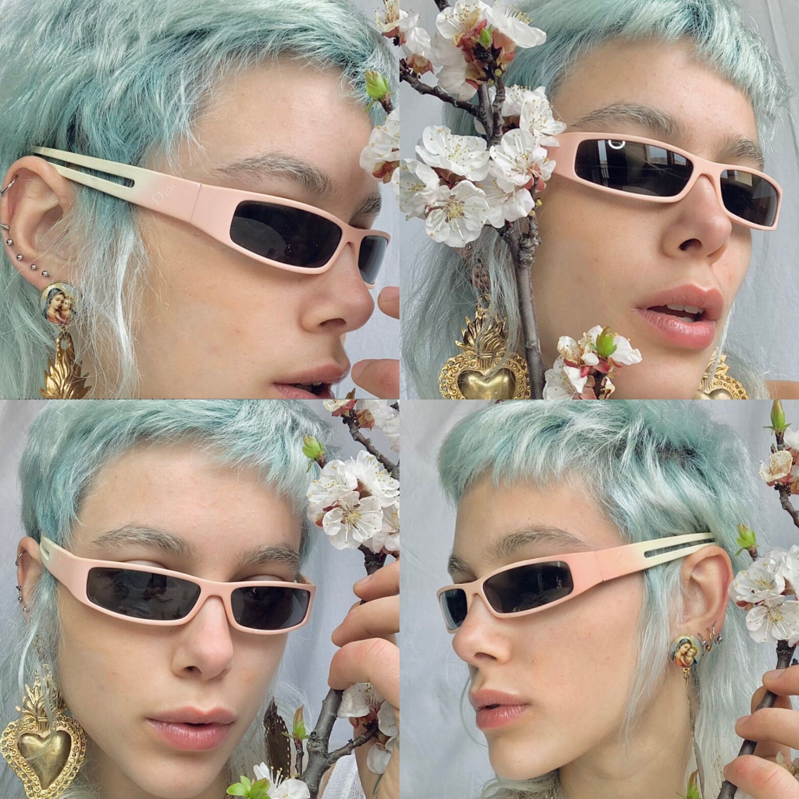 DIOR Vintage Sunglasses Pink White Oval Wrap Christian 