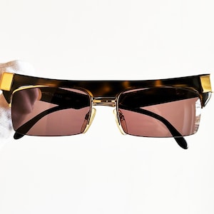 METALFLEX vintage Sunglasses rare mask avant garde half rim rimmed flat top rimless tortoise brown gold angular curve festival space age 90s