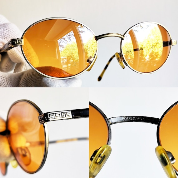 VERSACE vintage sunglasses rare oval silver torto… - image 3