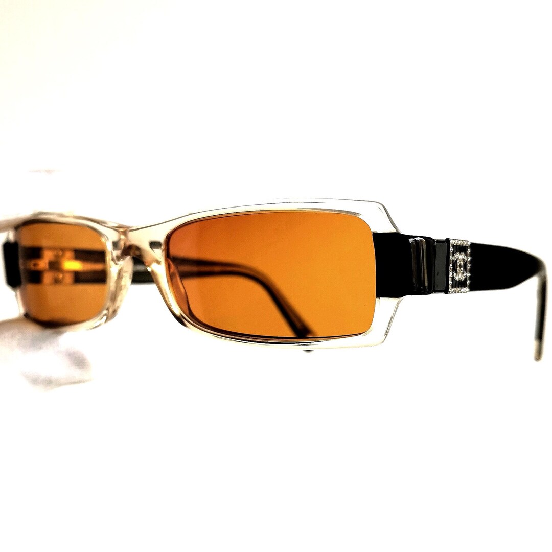 90s〜00s CHANEL vintage sunglasses CHANEL Pre-Owned 1990-2000s leather-and-chain Trimmed Shield