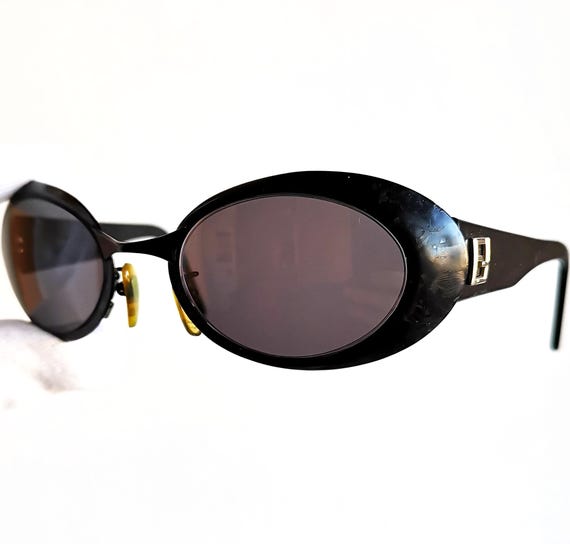 FENDI Vintage Sunglasses Oval Black SL7090 Steampunk Goth FF  display picture 3