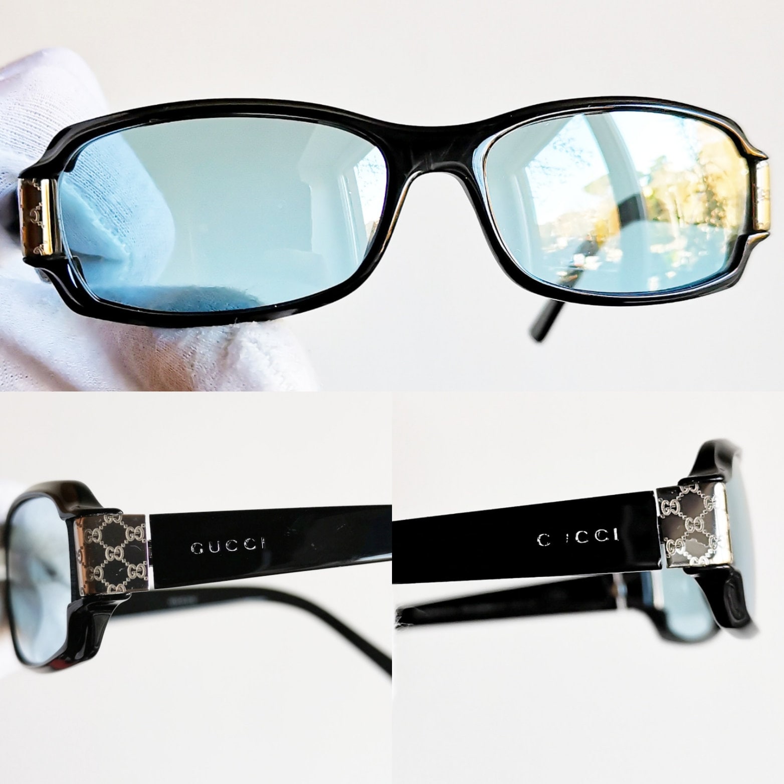 GUCCI Vintage Sunglasses Black Oval Rectangular Silver  display picture 2