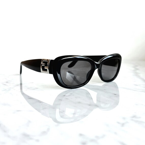 FENDI Vintage Sunglasses Black Silver Squared 90s Ebony Cateye