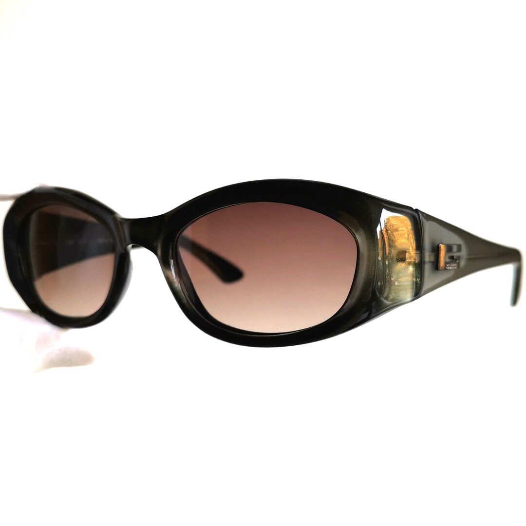 GUCCI Vintage Sunglasses Oval Gray Green GG2432/S Frame Wrap 90s