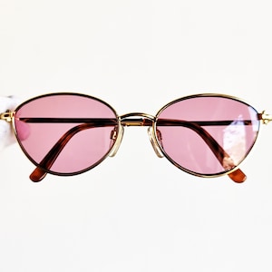 GERALD GENTA gold plated filled sunglasses vintage rare oval Paris 90s Tupac Migos Bad Bunny designer Rihanna cateye frame new pink lens NOS