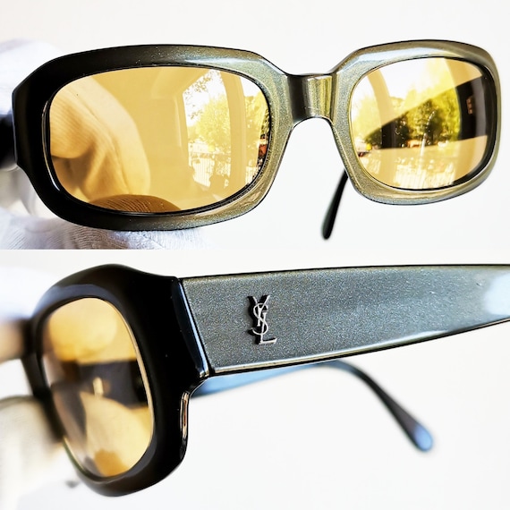 YVES SAINT LAURENT Vintage Sunglasses Ysl Square Oval Gray Yellow