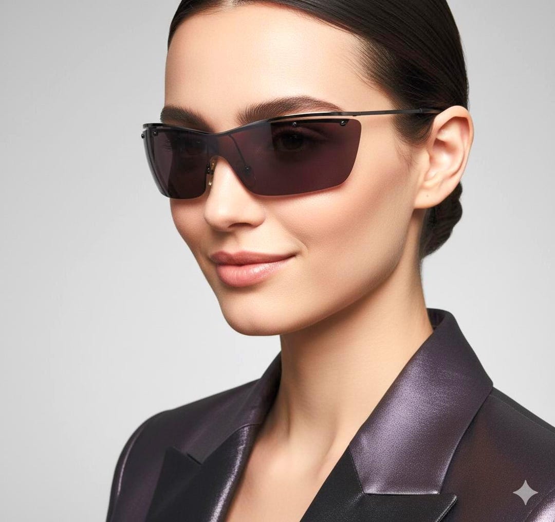 VERSACE Vintage Sunglasses Mask by GENNY Pink Wrap Lens Frameless