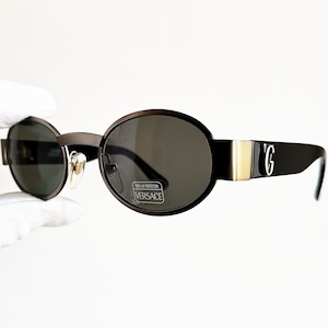 VERSACE vintage zonnebril zeldzame ovale ronde zwart zilver Gianni Tupac Biggie Migos S48 steampunk goth mod pantos frame nieuwe NOS jaren 90