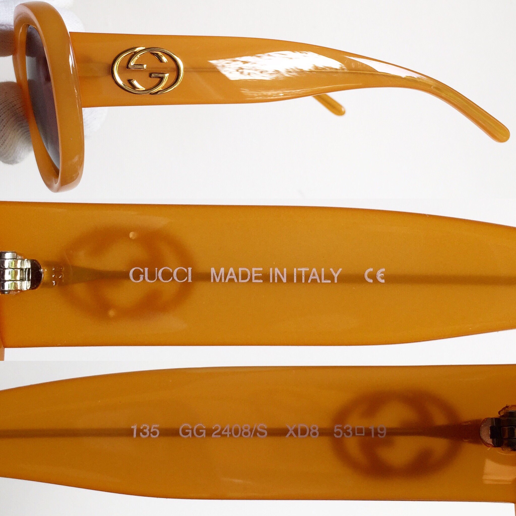 GUCCI Vintage Sunglasses Orange Honey Oversize Big Cateye