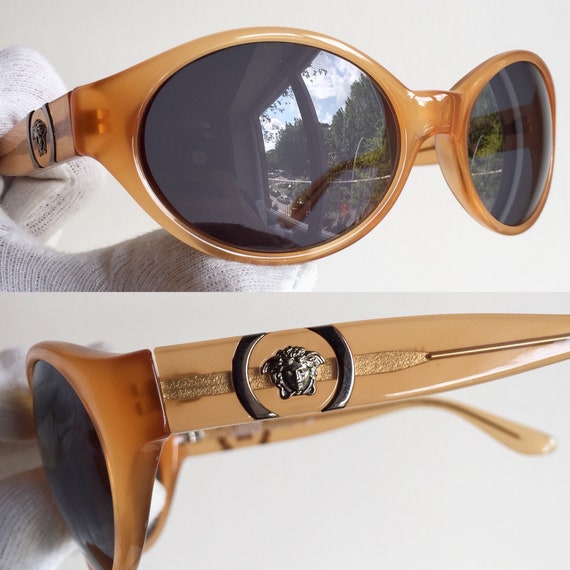 VERSACE vintage sunglasses rare oval round orange… - image 3