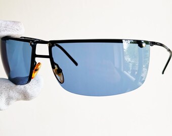 GUCCI Vintage Sunglasses Oval Wrap Half Rim Frameless Blue Lens
