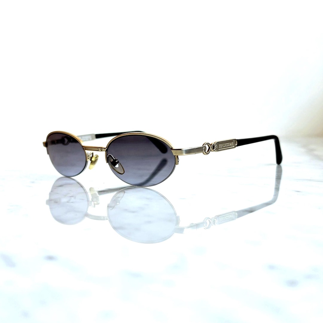 FENDI Gold Vintage Sunglasses Oval Black Small FENDISSIME  display picture 1