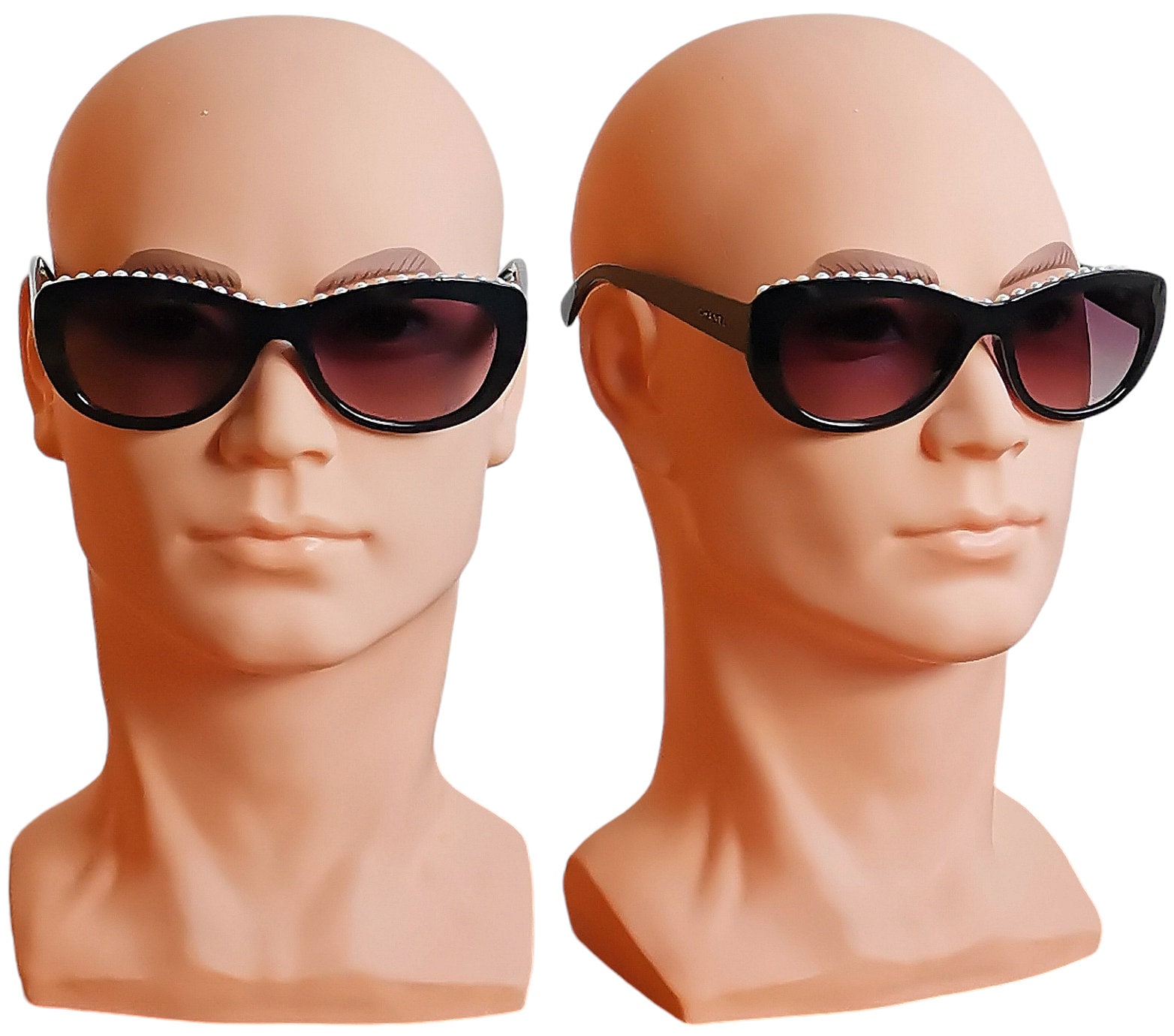 CHANEL Vintage Sunglasses White Pearl Cateye Black 6038-H Frame
