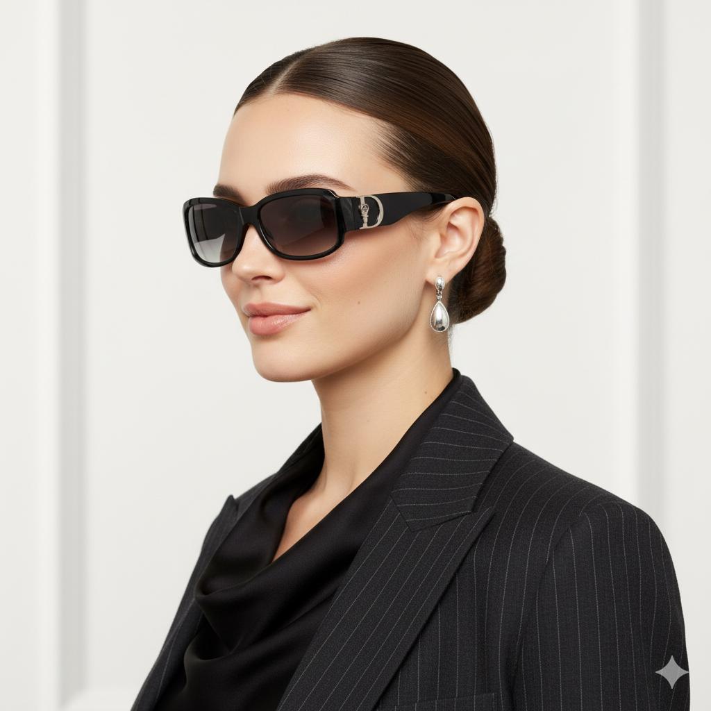 DIOR Vintage Sunglasses Gray Black Silver Belt Square Christian