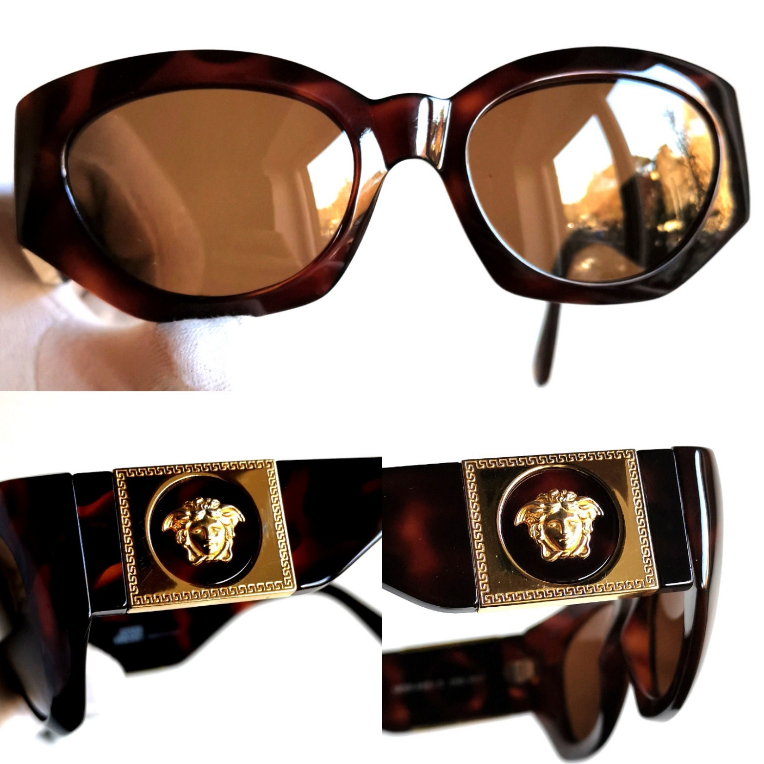 VERSACE Vintage Sunglasses 420/C Gold Tortoise Brown Medusa 