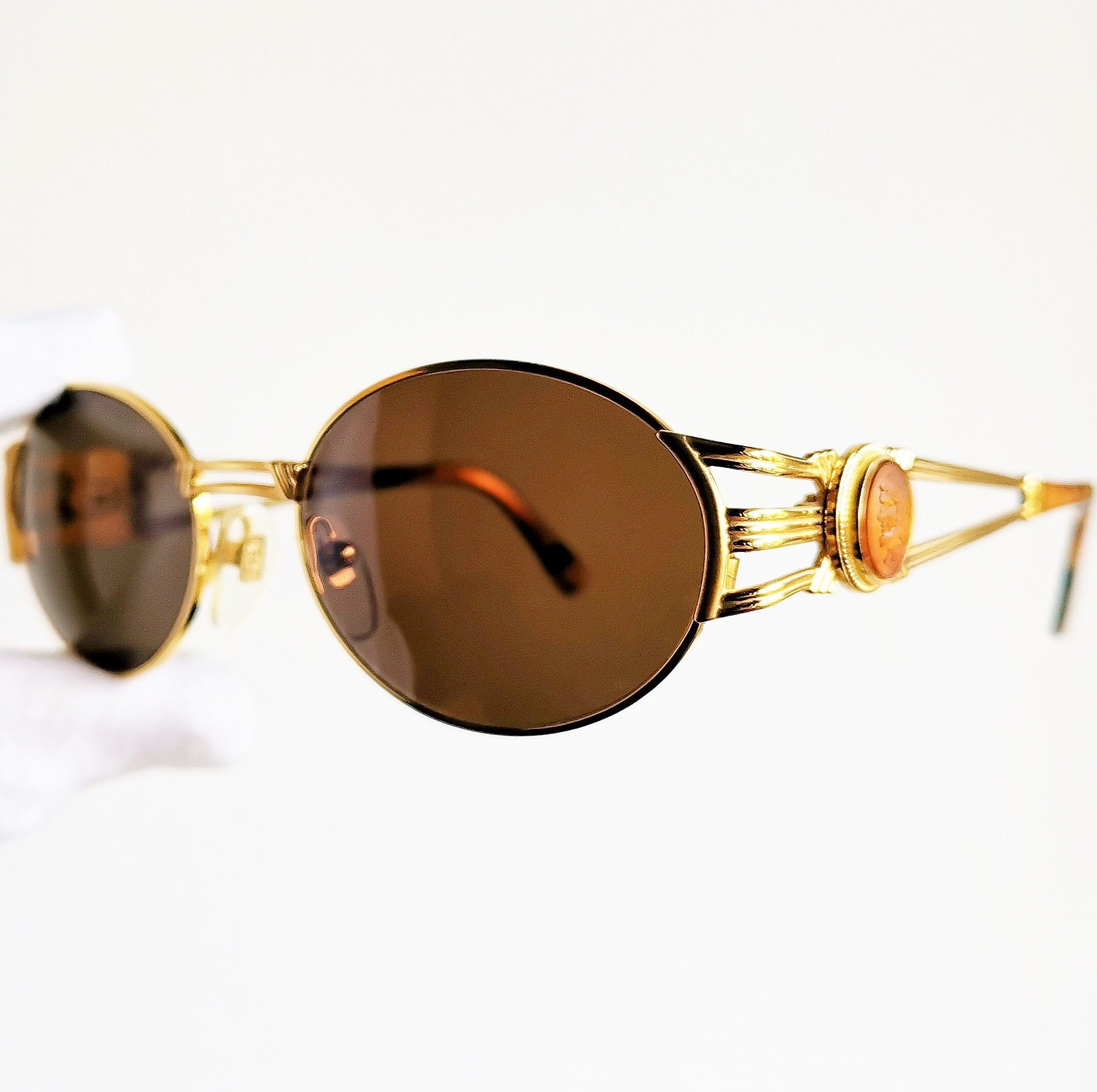 FENDI Vintage Sunglasses Rare Oval Gold Orange Frame SL7035 