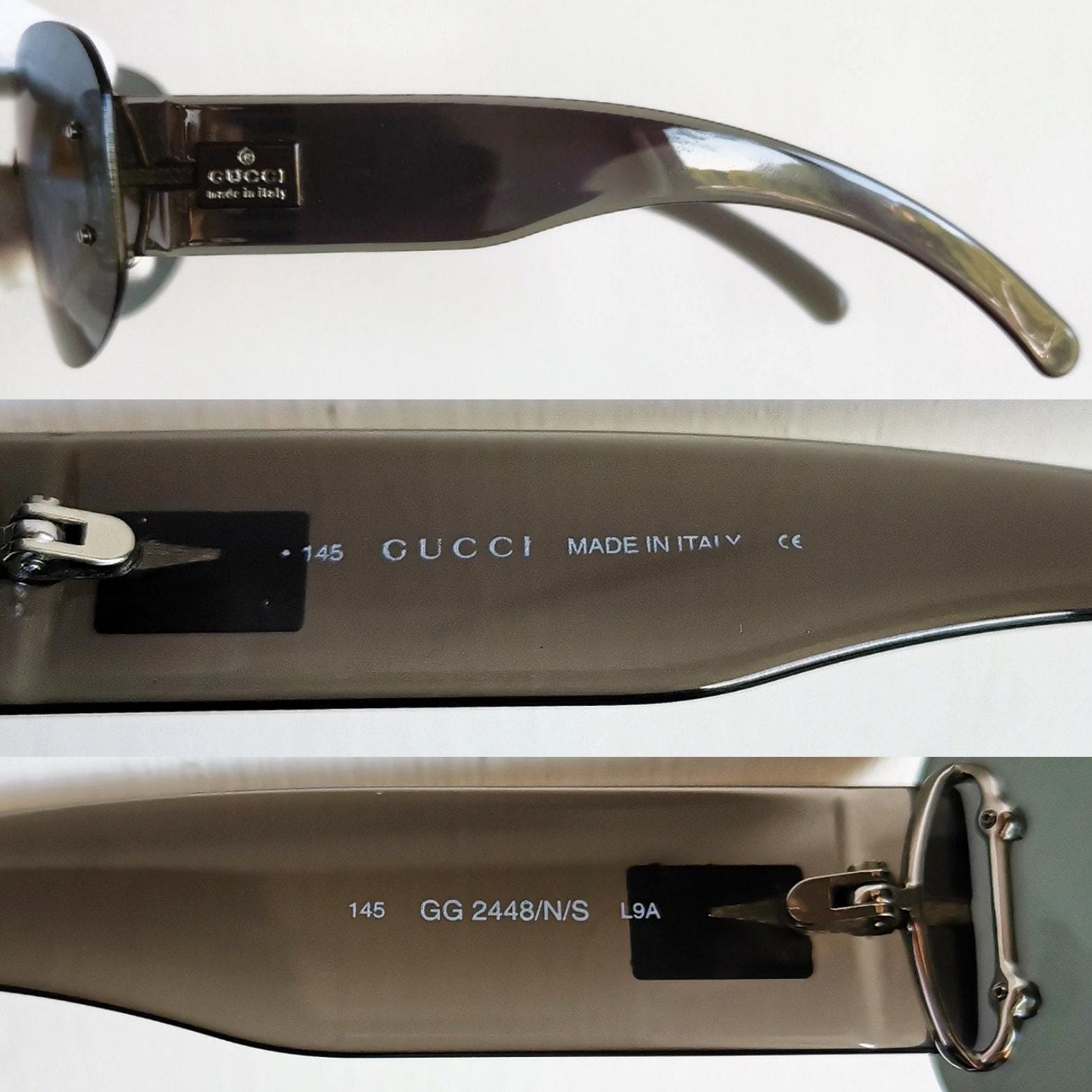 GUCCI Vintage Sunglasses Gray Silver Mask GG2448/N/S Oval Oversize 